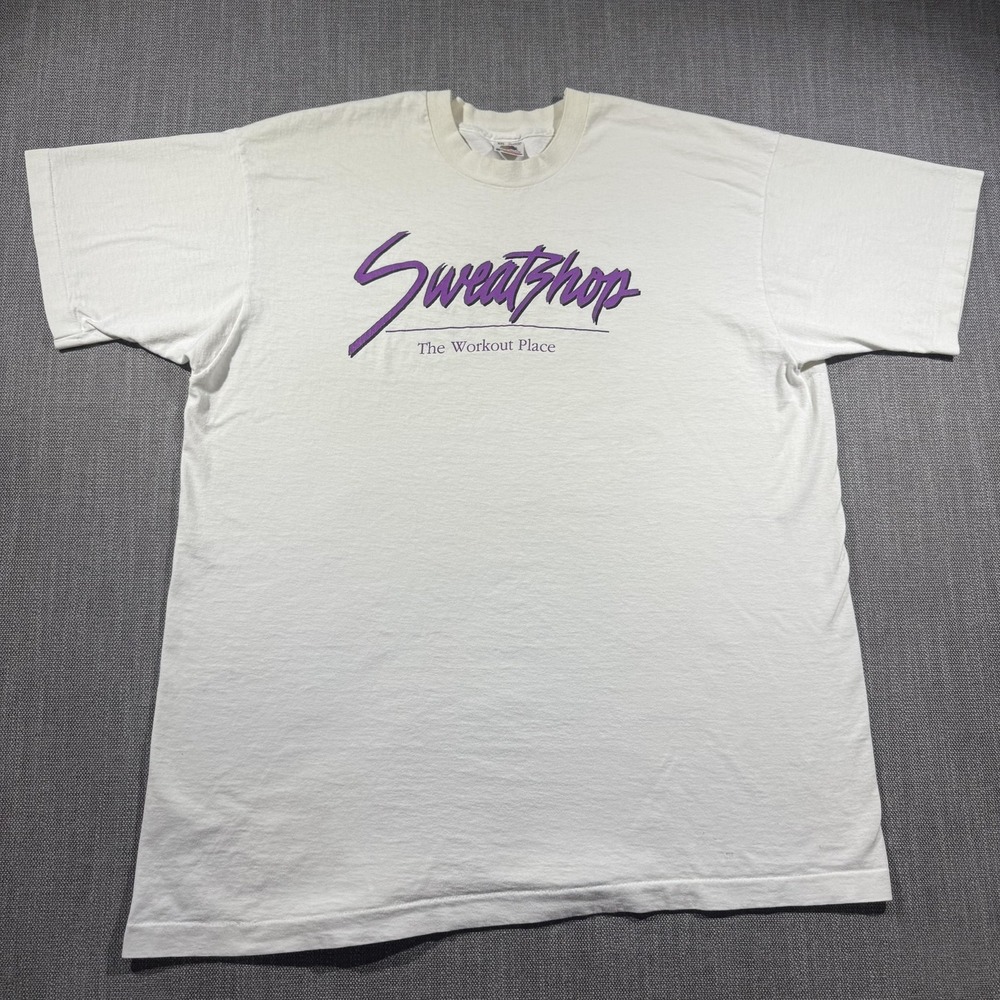 Vintage Sweatshop Workout Shirt Mens 2XL White Fruit Of The Loom Gym USA